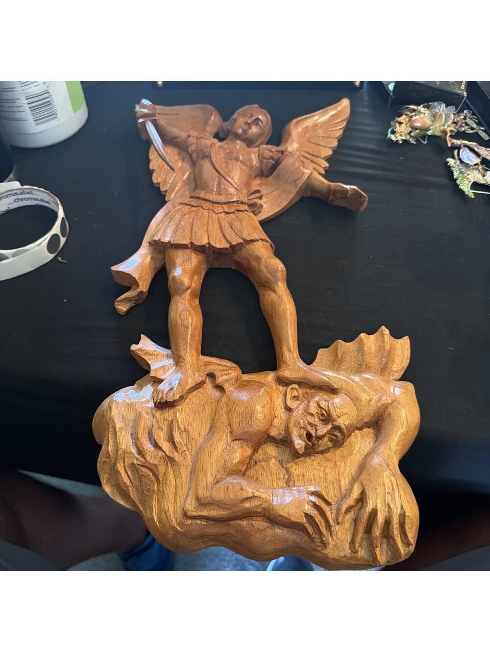 Vintage Archangel St Michael the Spiritual Warrior Defeating Lucifer Wall Hangng